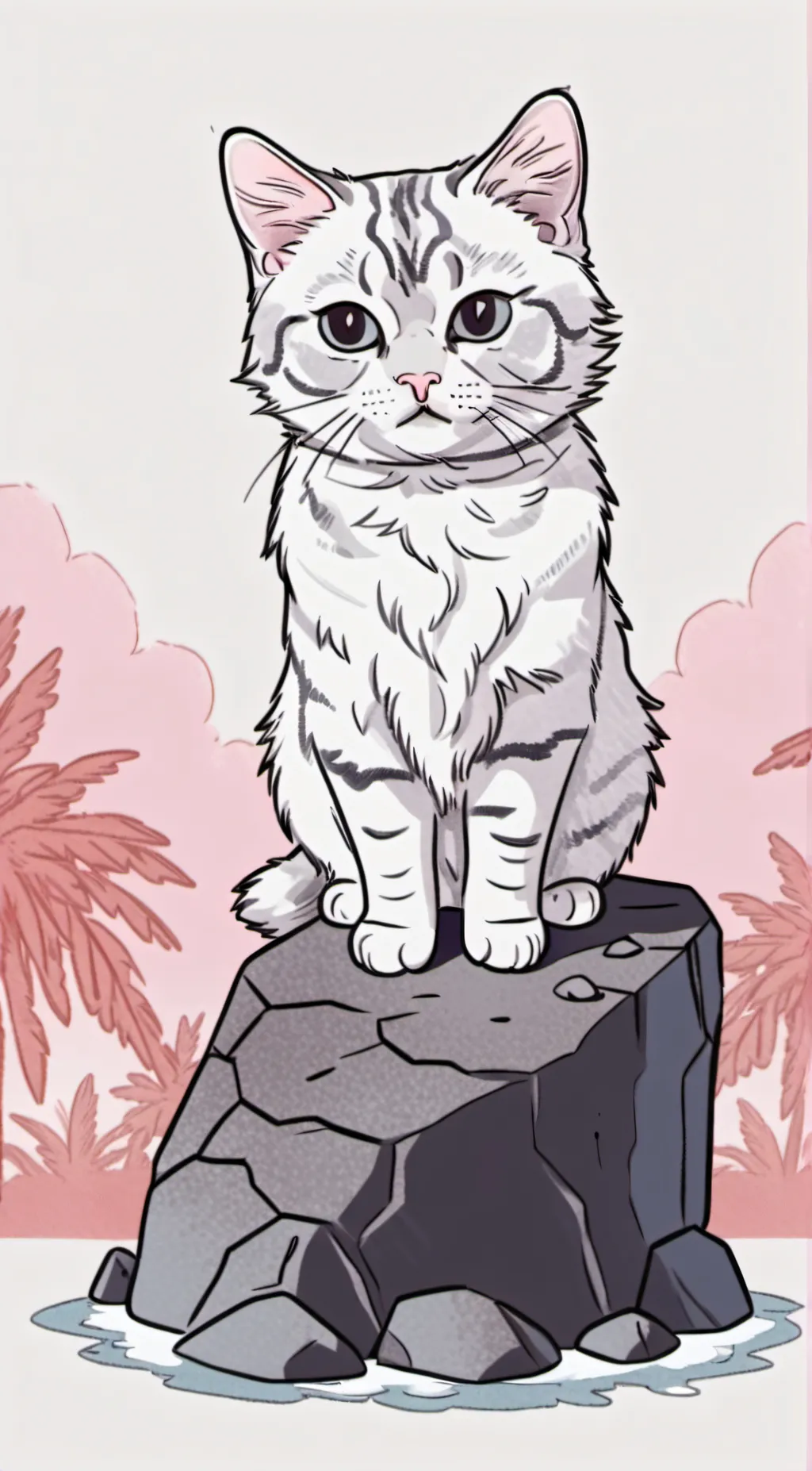 ai character: Sad cat on rock  background