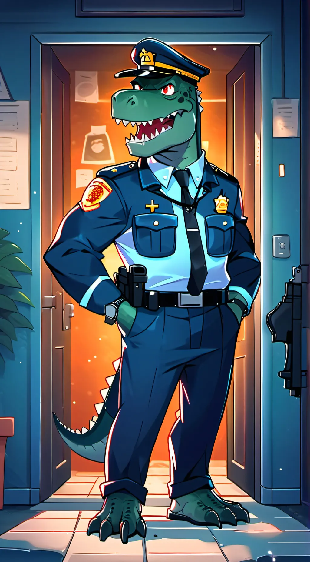ai character: dino police  background