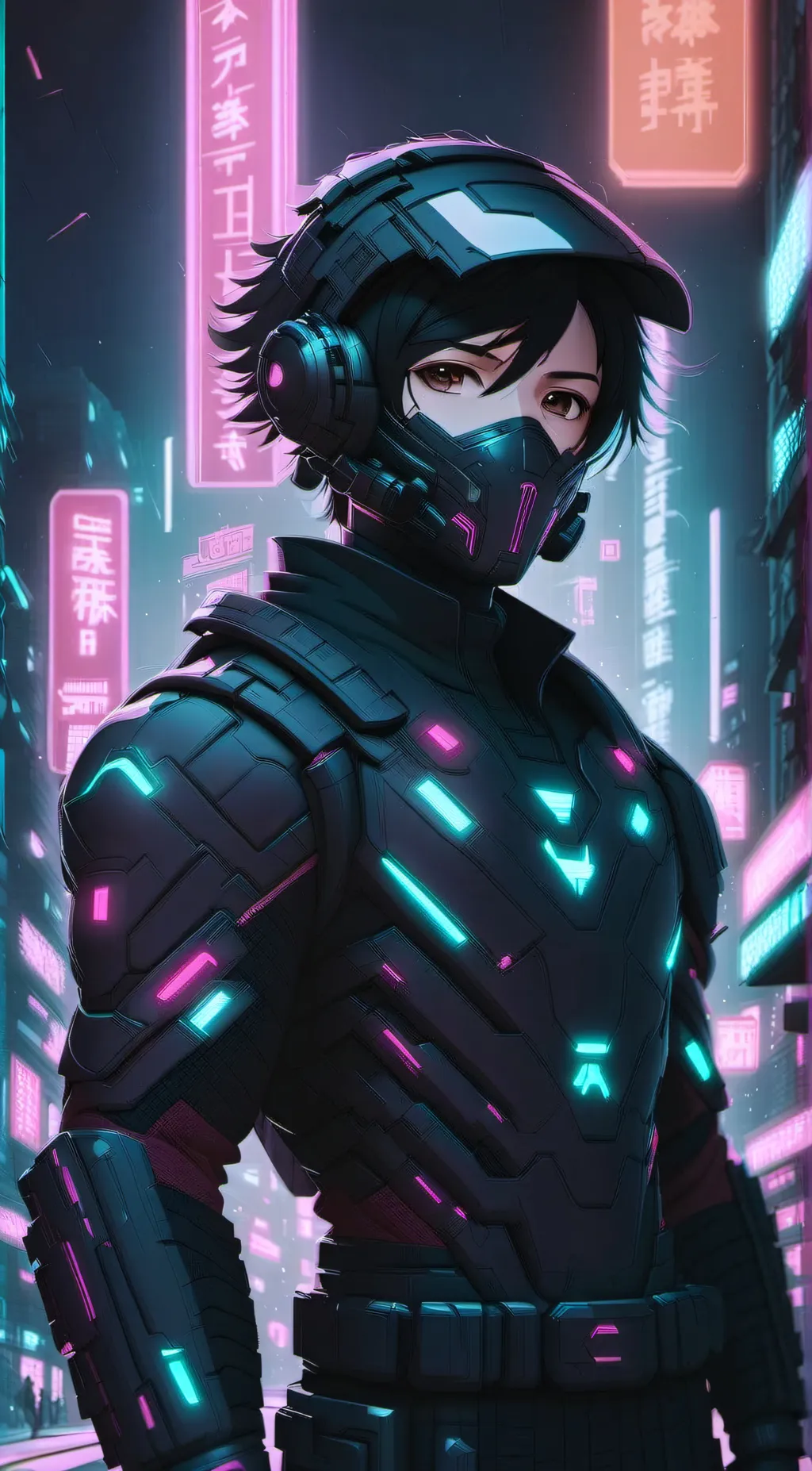 ai character: Neon background