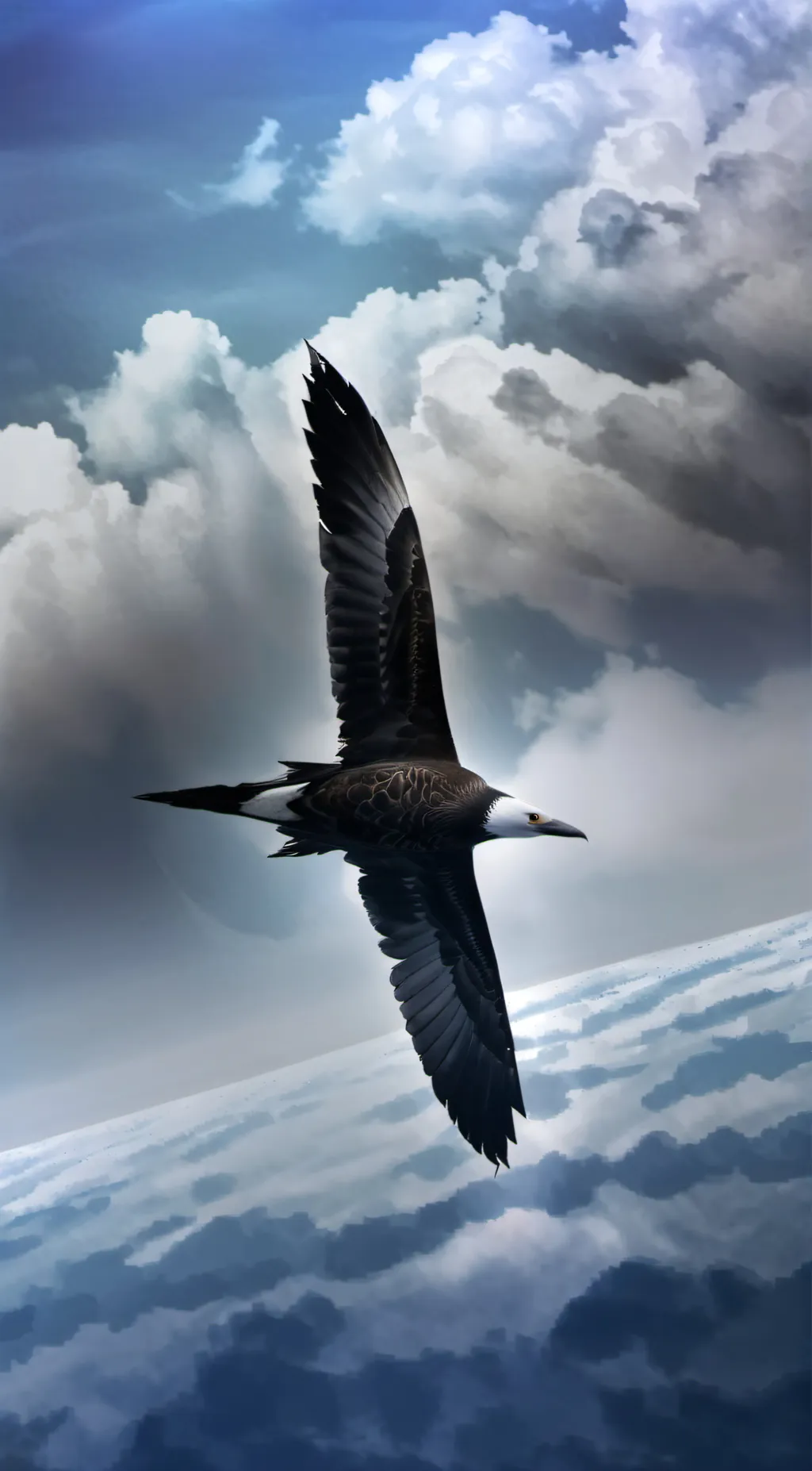 ai character: bird over th world background