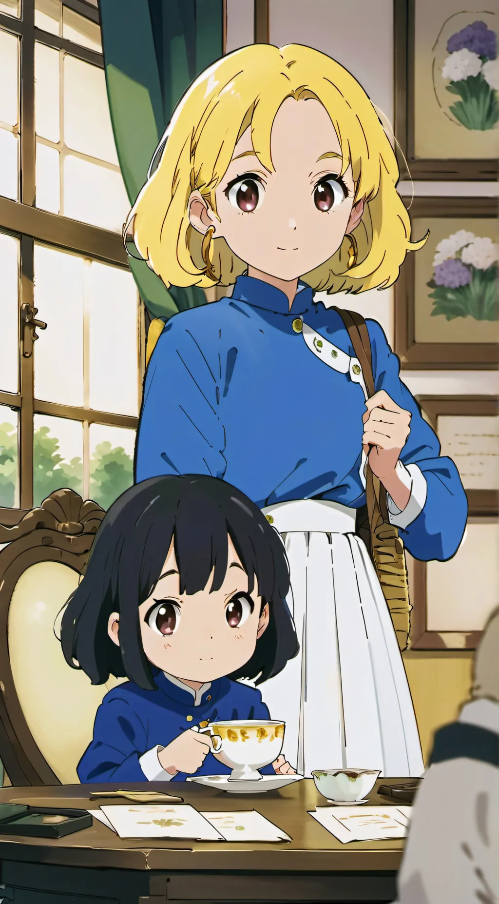 ai character: Mom and violet background