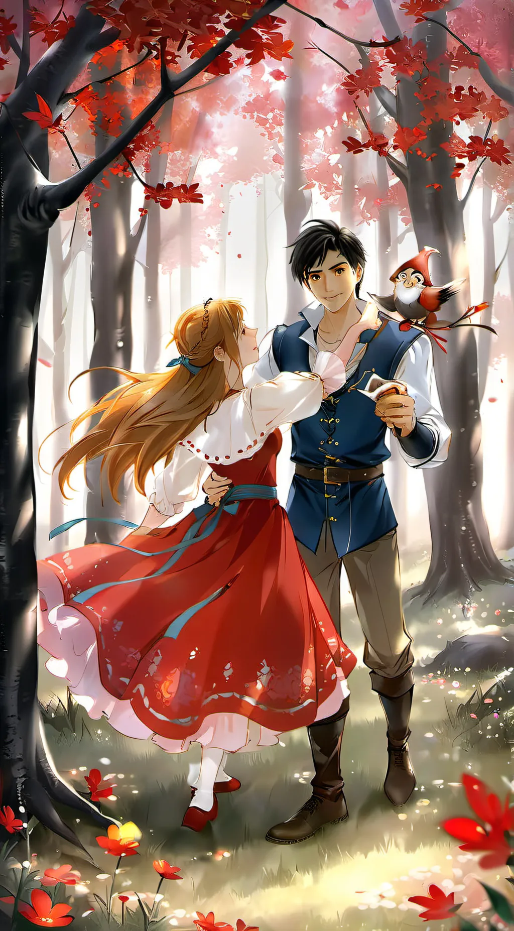 ai character: red shose,7 dwarfs background