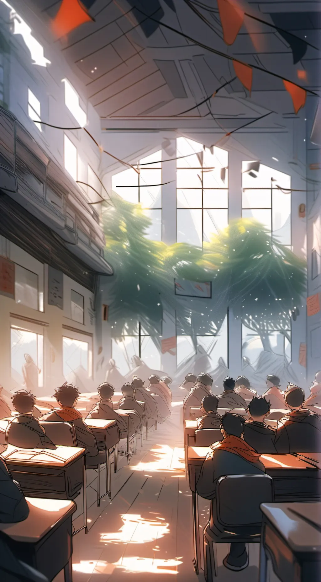 ai character: All boys classroom background