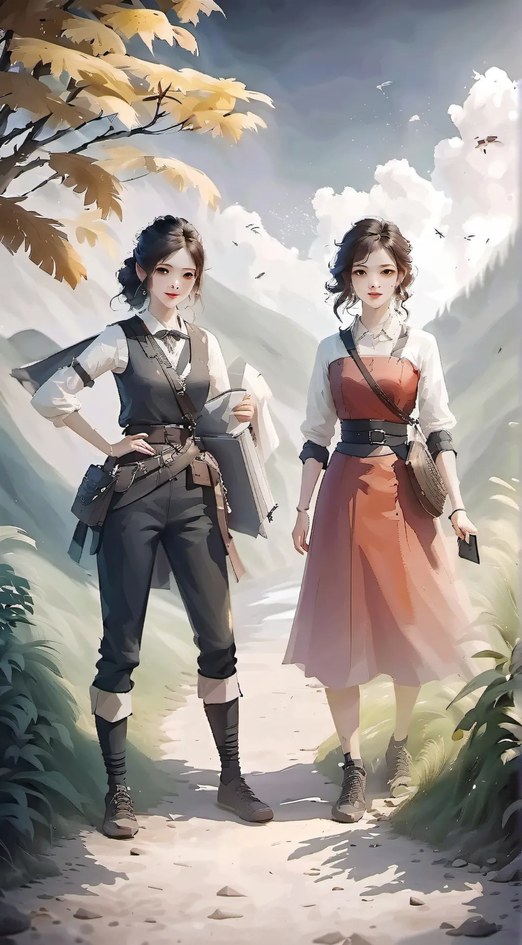 ai character: woman duo background