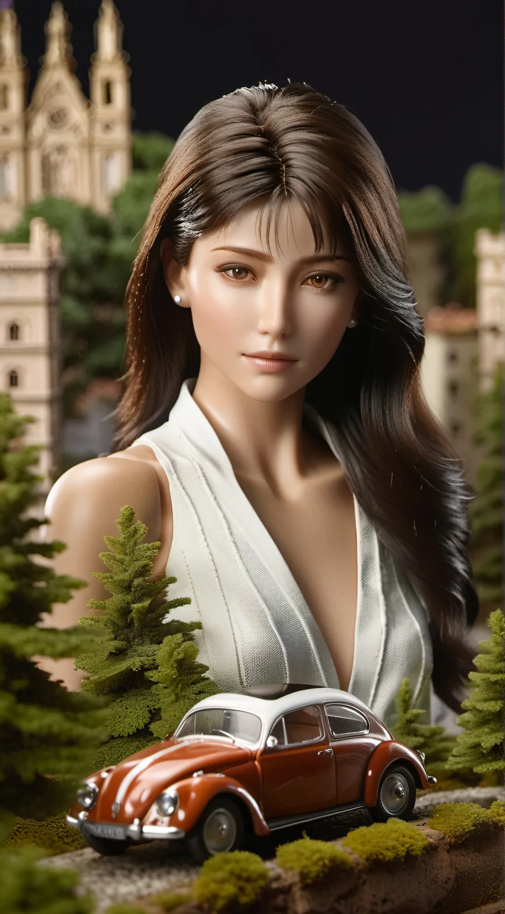 ai character: shrunken city background