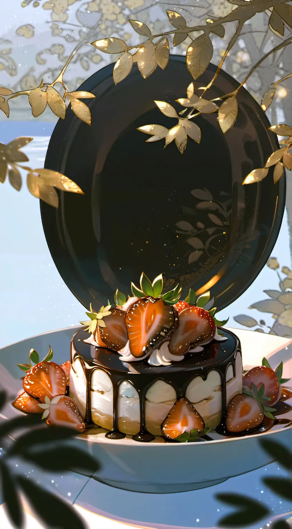 ai character: chocolate cake background