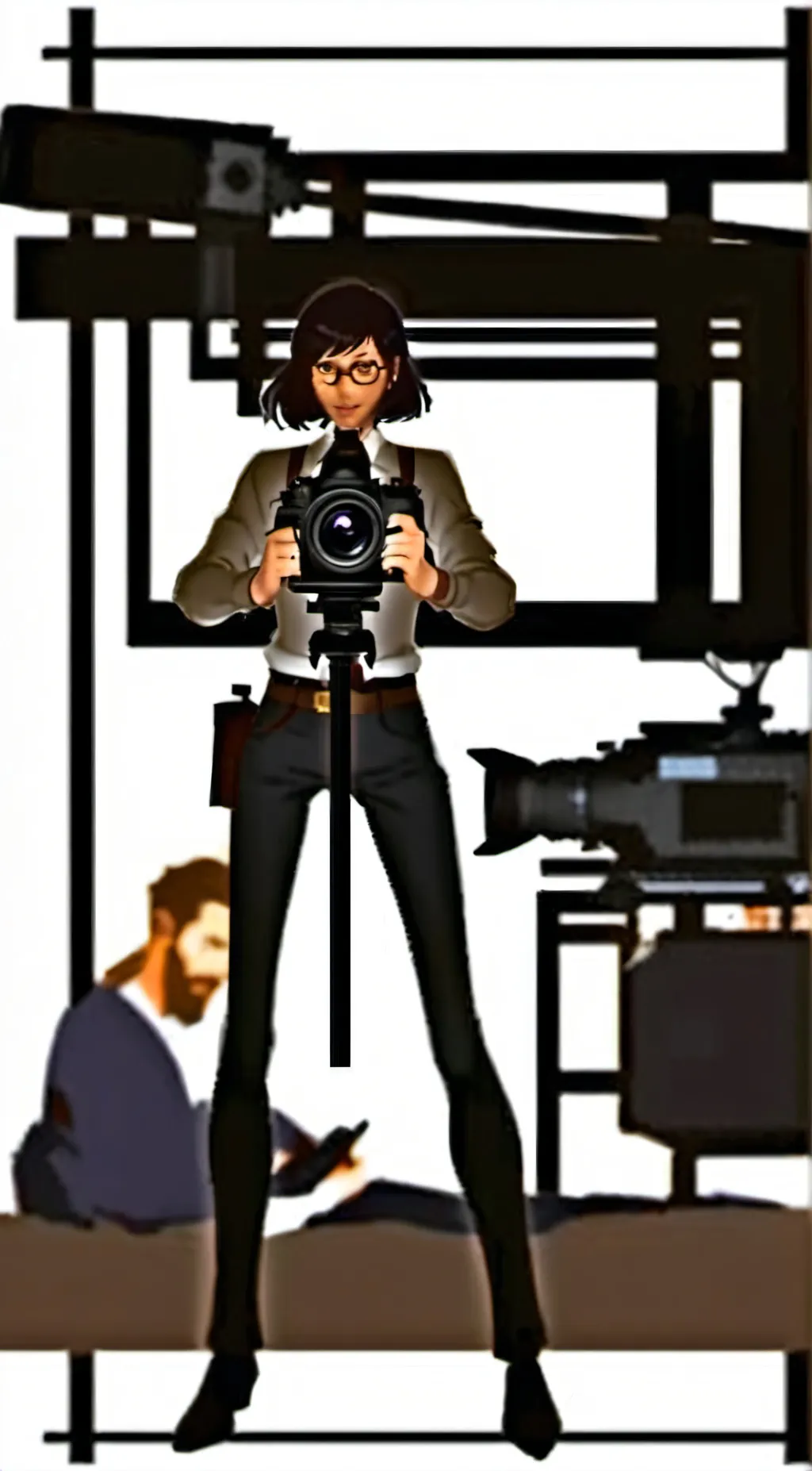 ai character: camera woman  background