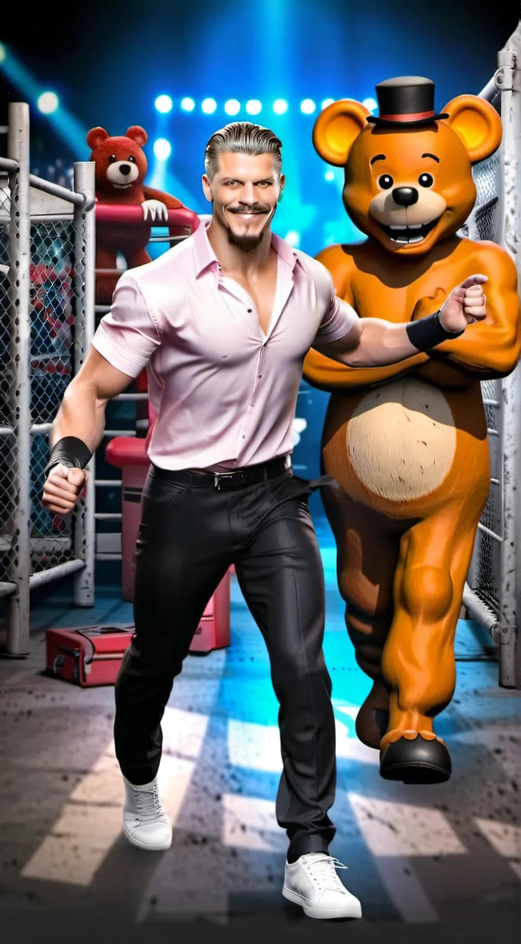 ai character: wwe x fnaf x aew background