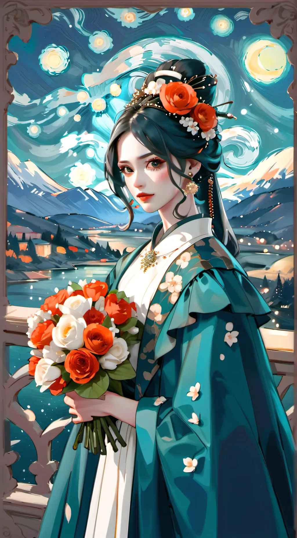 ai character: Goddess curlyin background