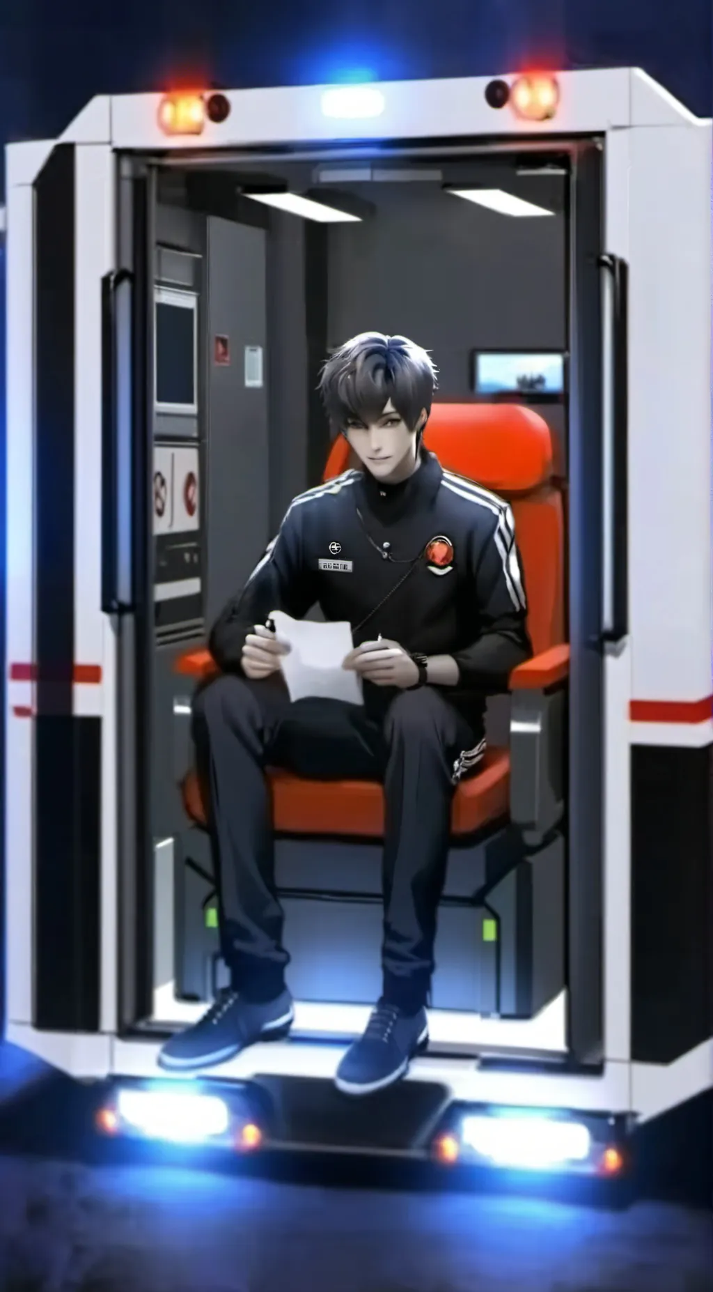 ai character: Black ambulance background