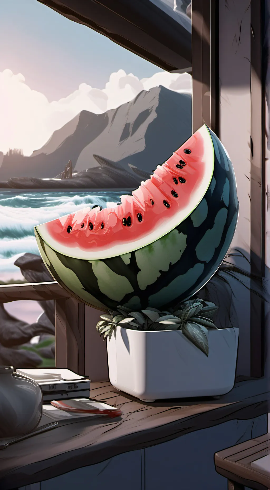 ai character: Watermelon background