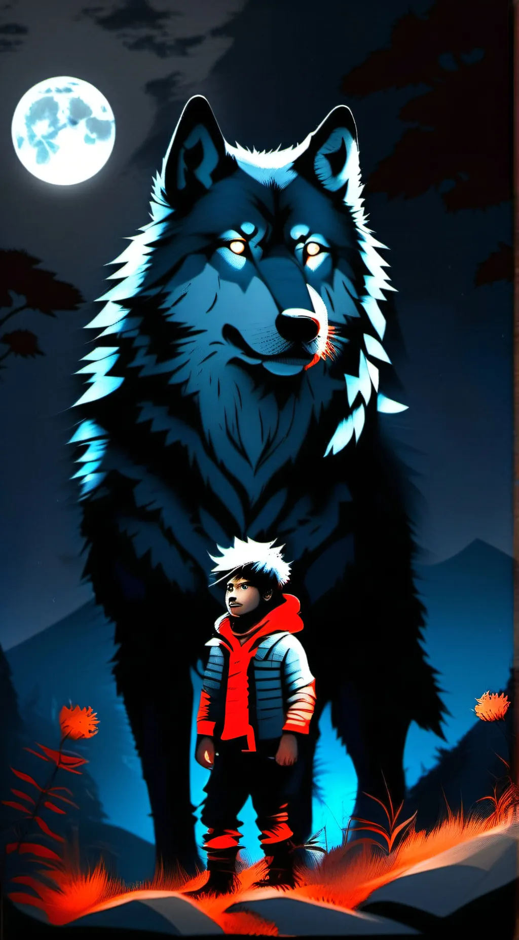 ai character: the girl and the 🐺 background