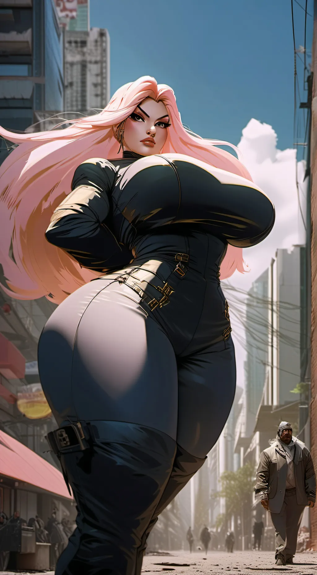 ai character: giantess peach background