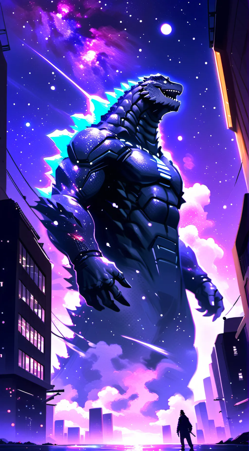 ai character: Godzilla suit background