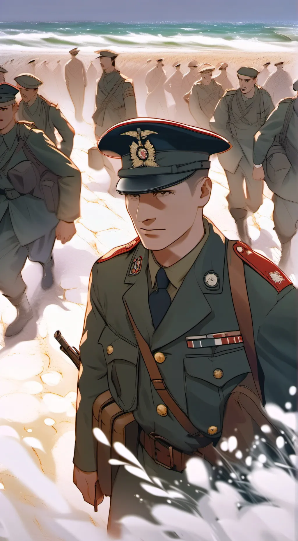 ai character: Omaha Beach background