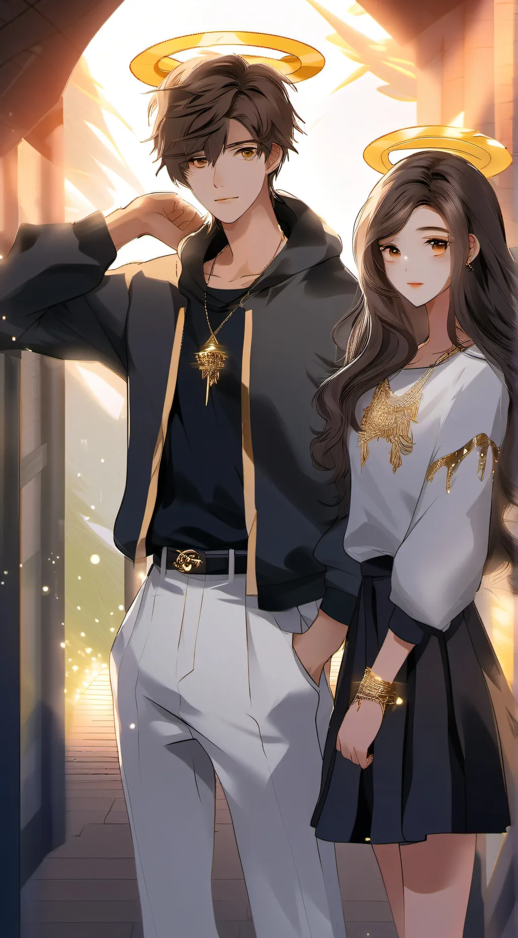 ai character: Adam and Addison  background