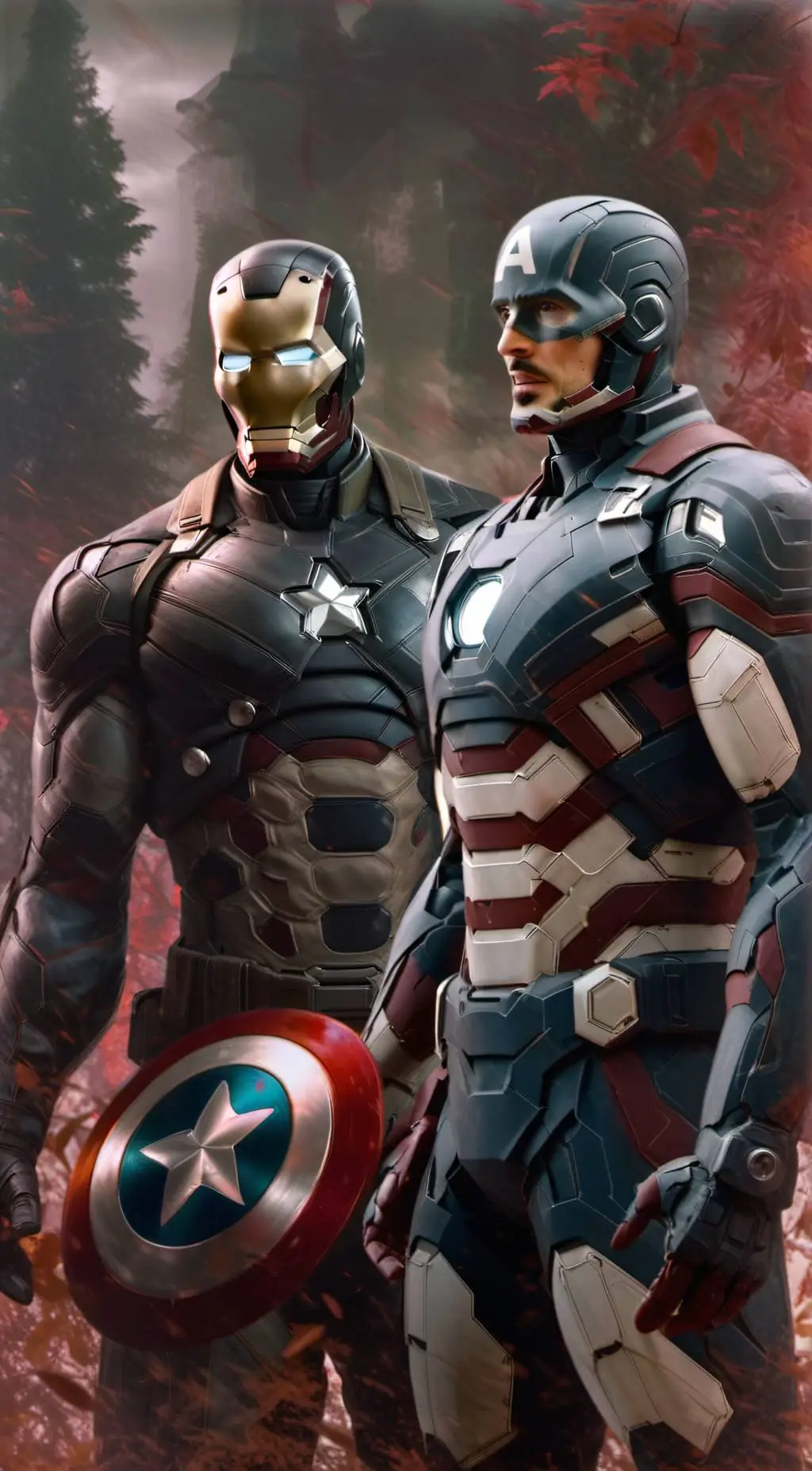 ai character: IronMan&CaptainA. background