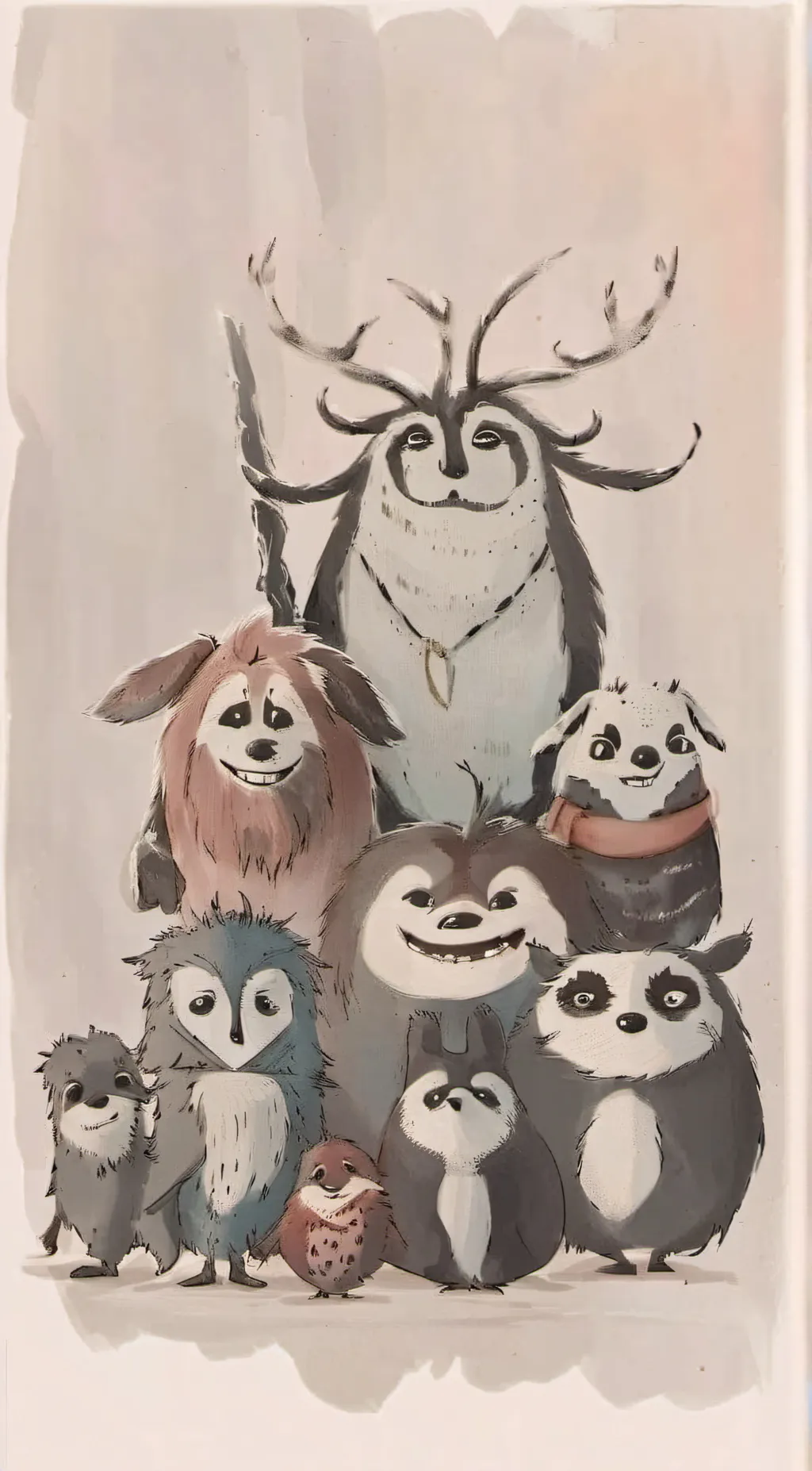 ai character: Smiling critters  background