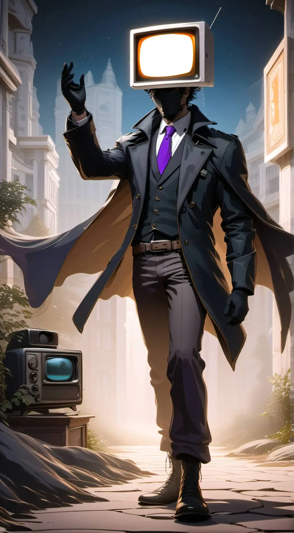 ai character: TV man  background