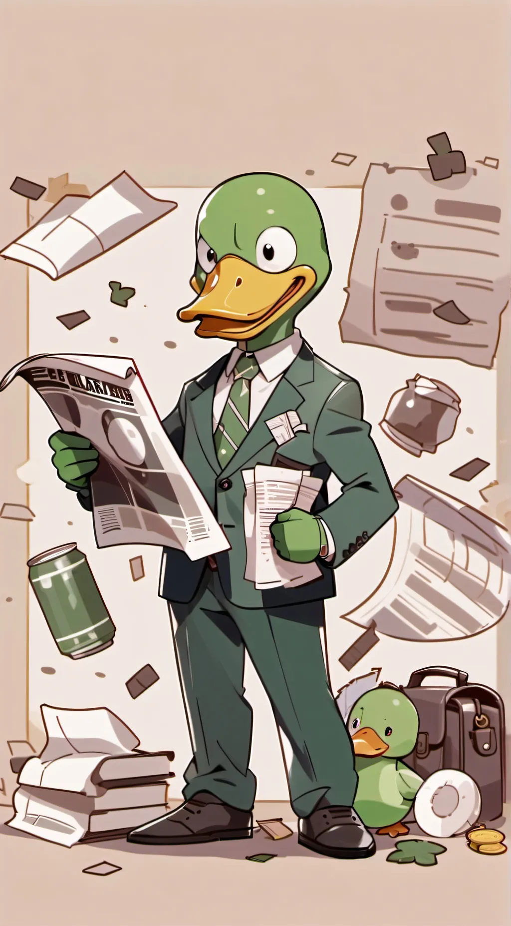 ai character: duck guy 💚🦆 background