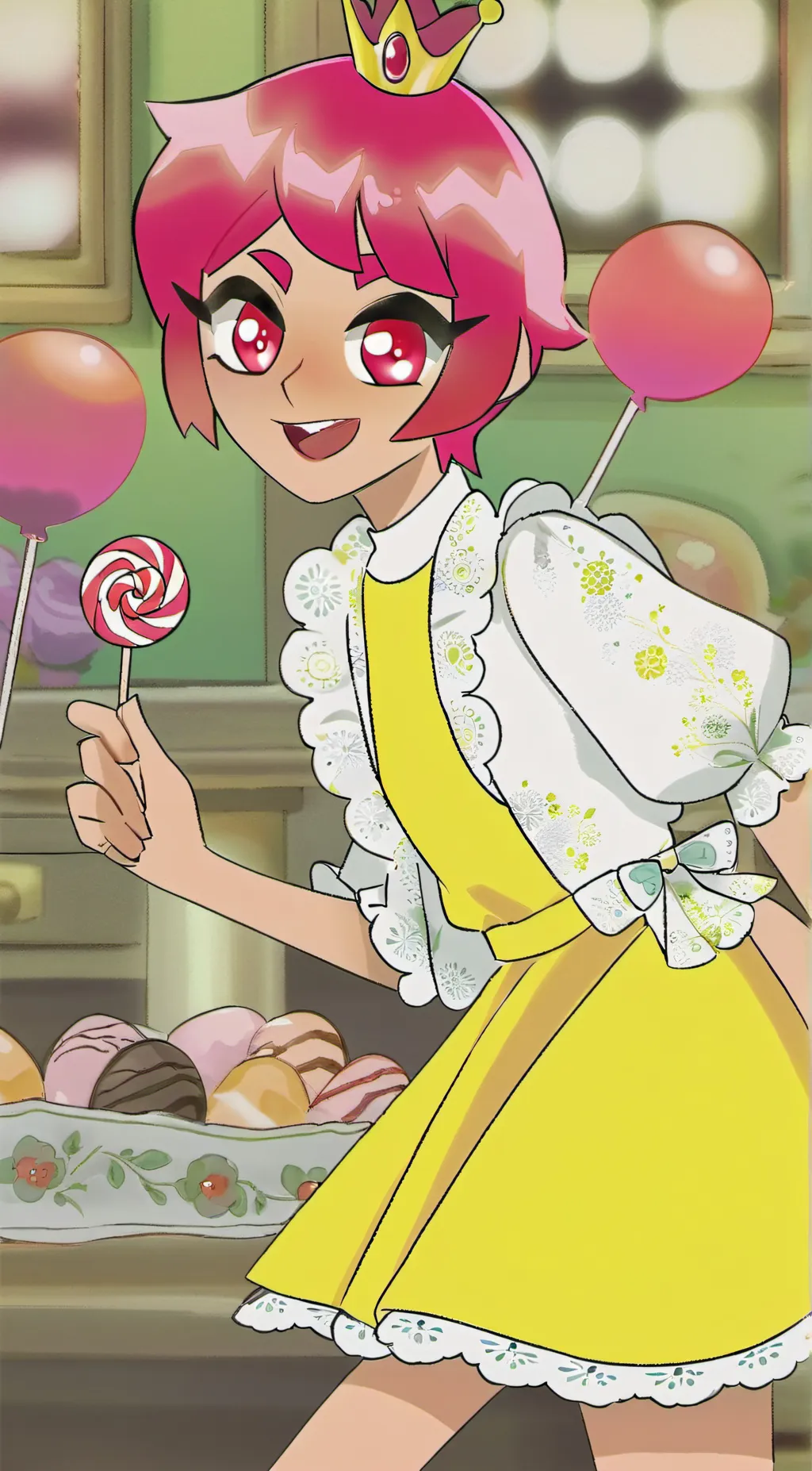 ai character: candy princess  background