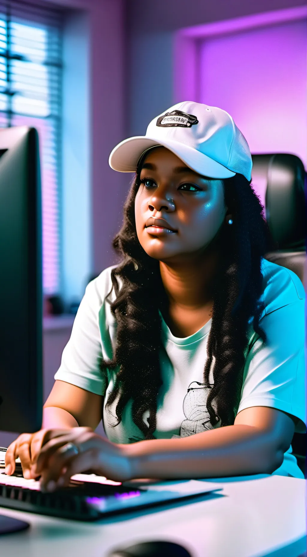 ai character: Amber James  background