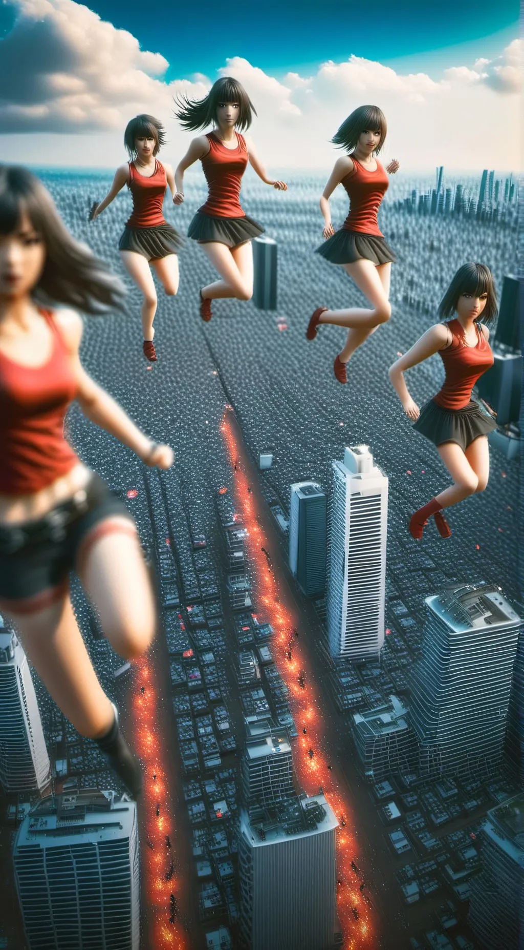 ai character: giant girls/tiny background