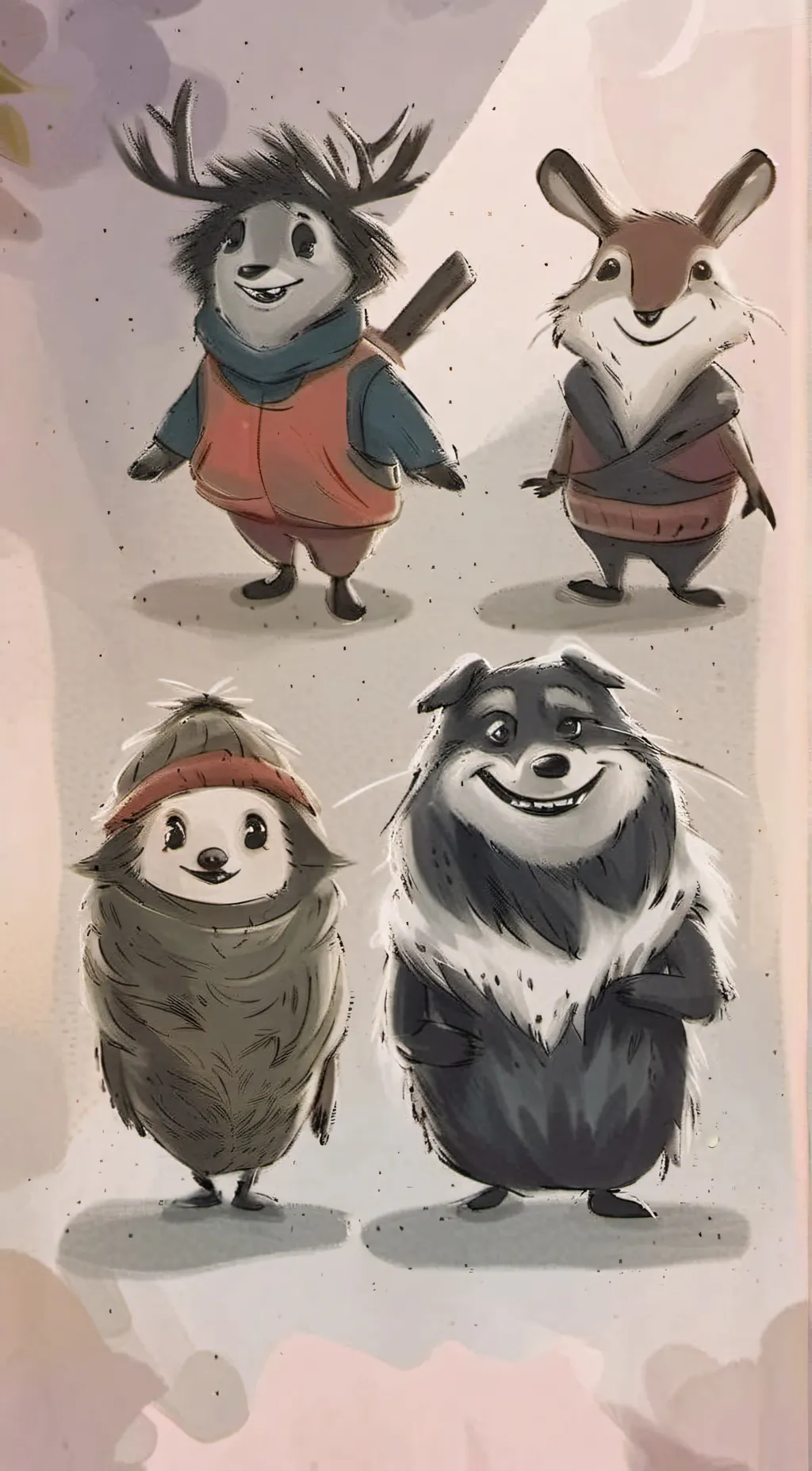 ai character: Smiling critters background