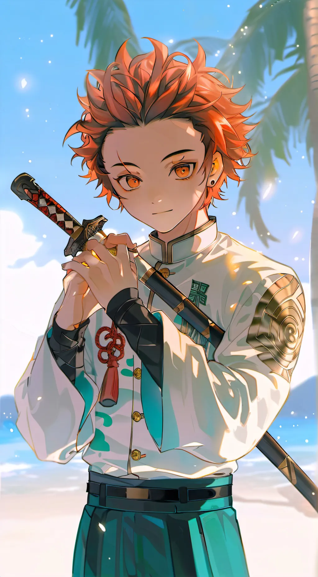ai character: Tanjiro Komodo background