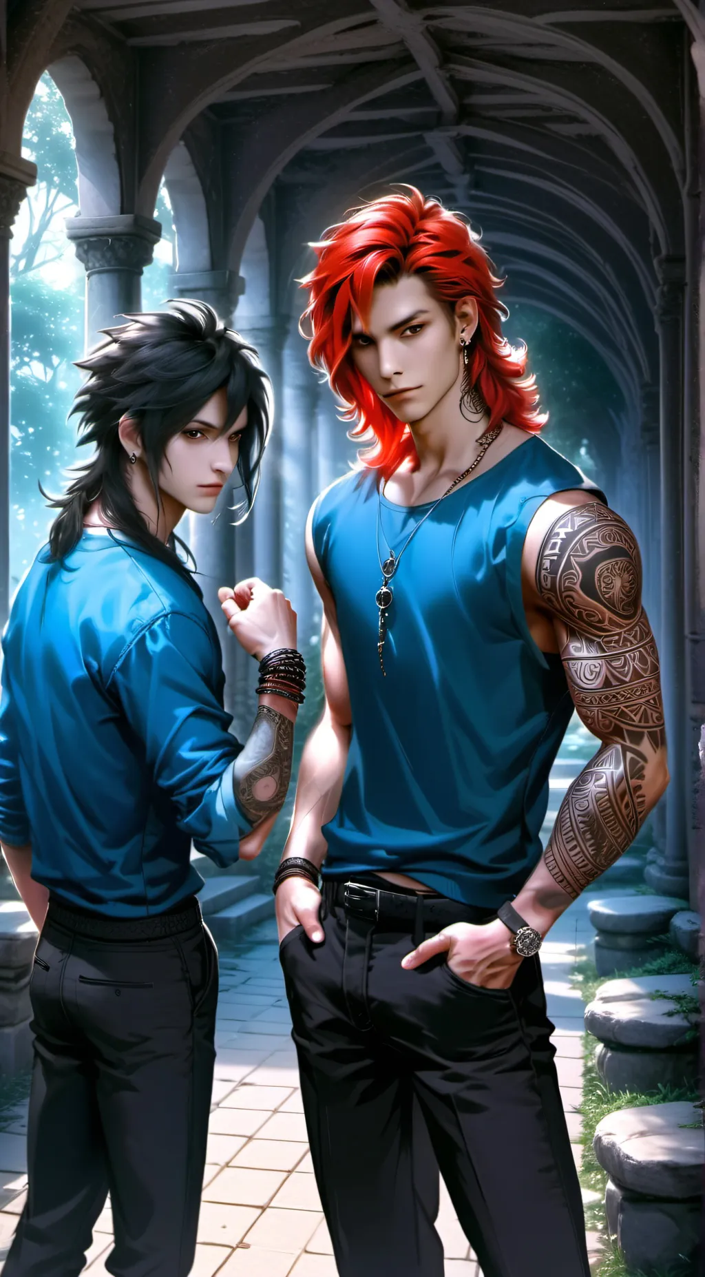 ai character: Axel and Zain  background