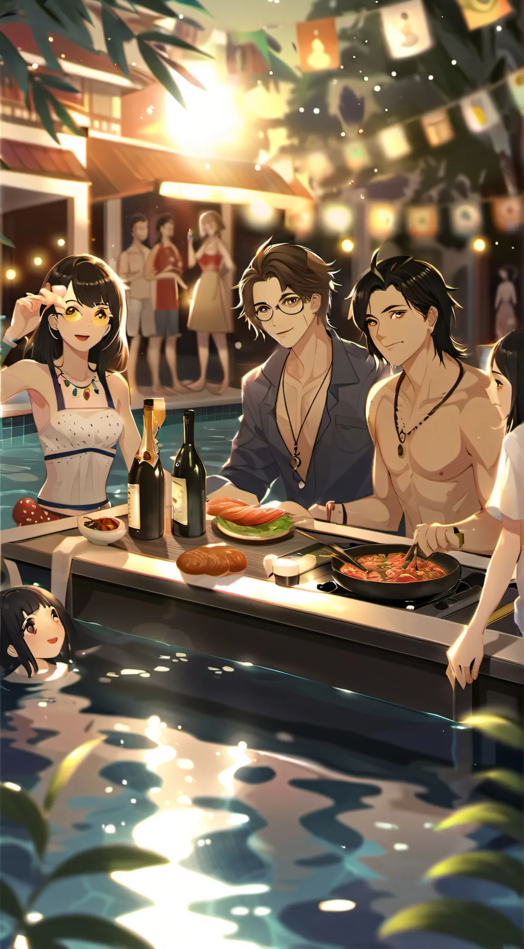 ai character: The pool party  background