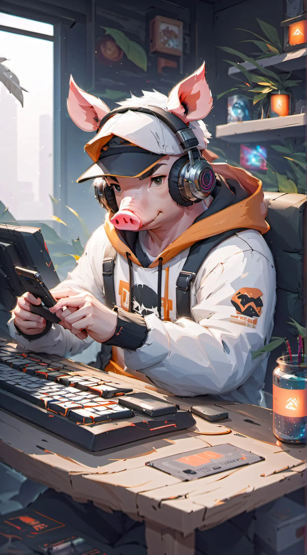 ai character: pig gamer background