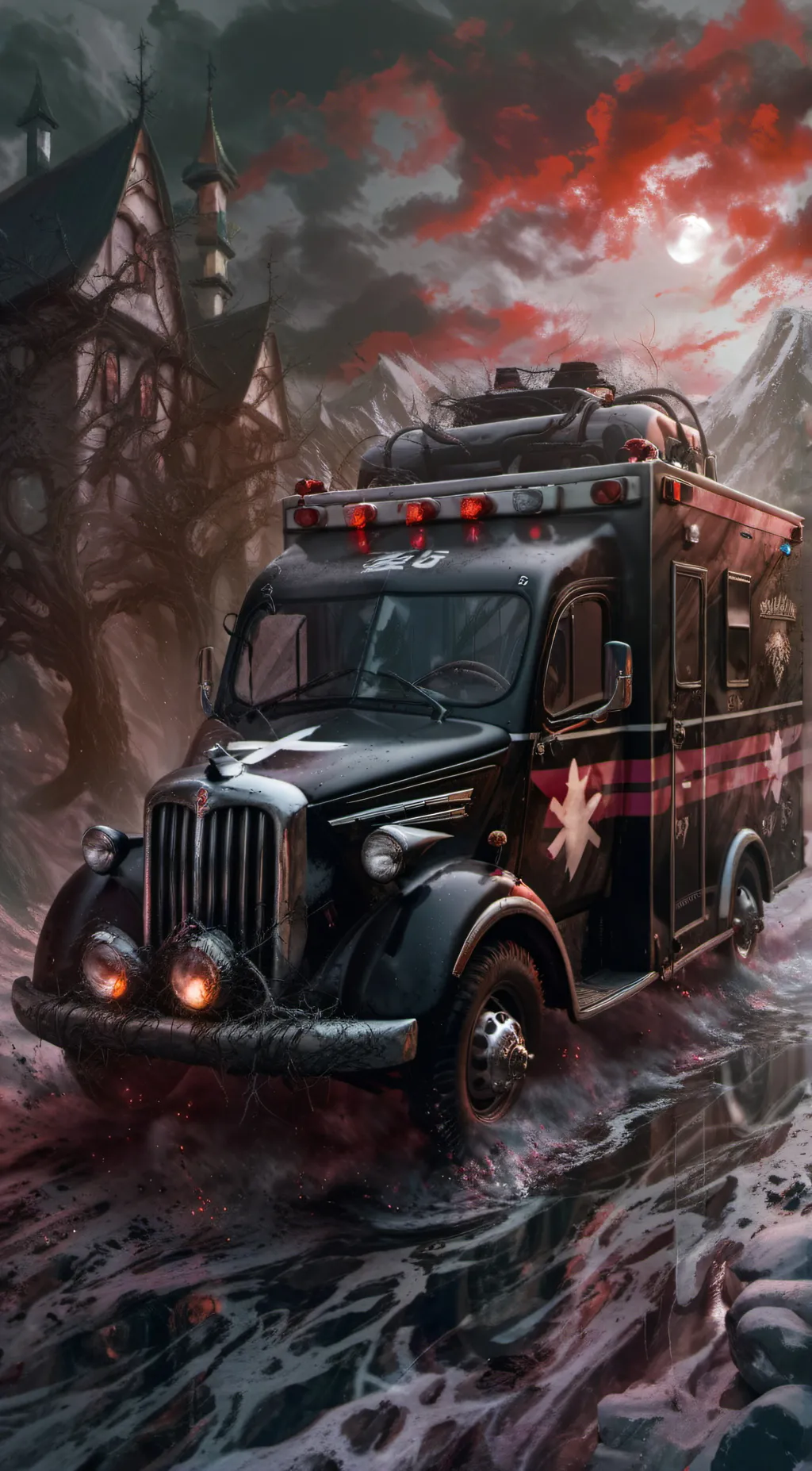 ai character: Black ambulance  background