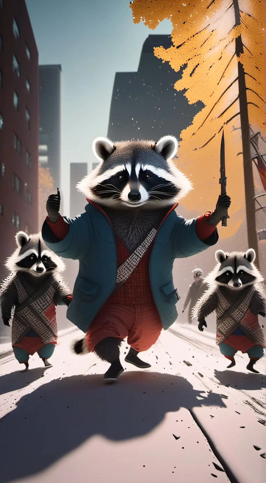 ai character: Raccons in Toronto background
