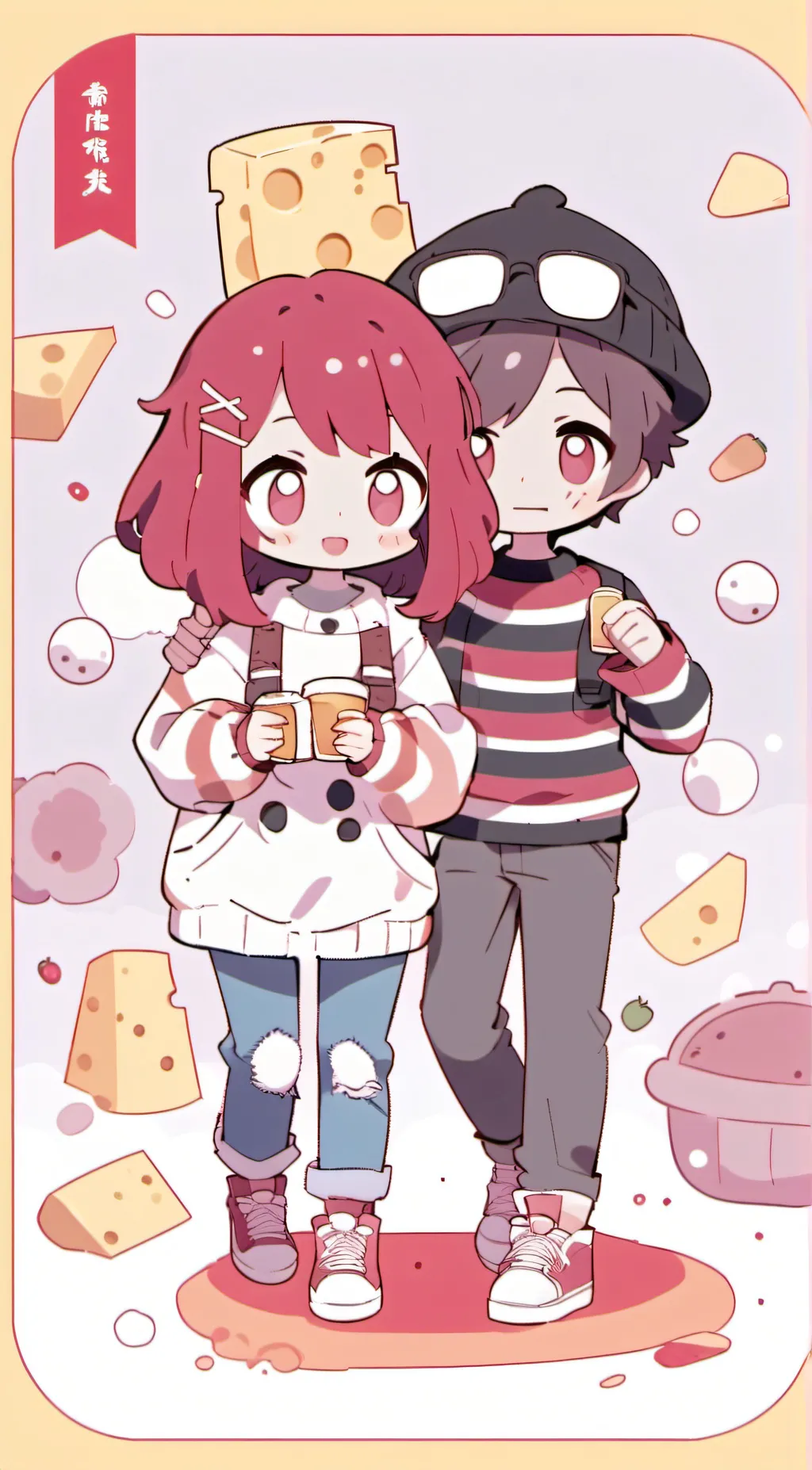 ai character: 2 cute people  background