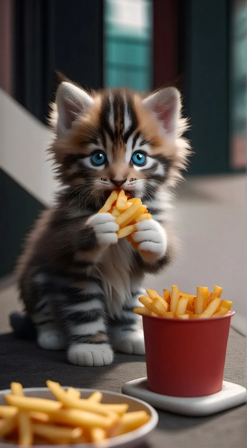 ai character: Fries kitten background