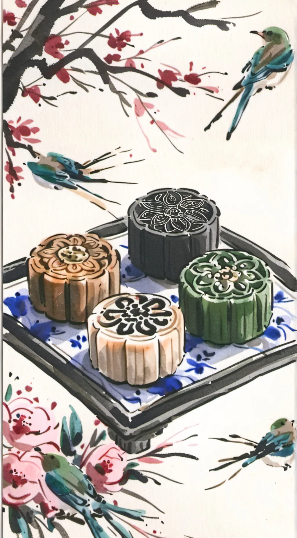 ai character: 4 Mooncakes background