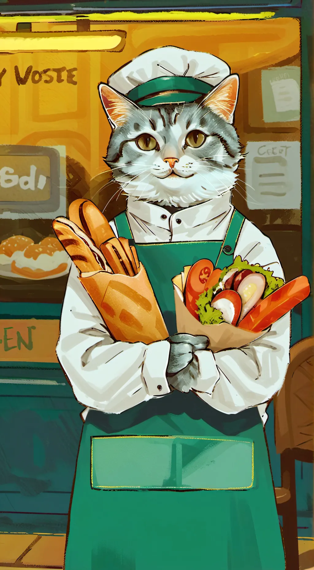 ai character: sandwich employee  background