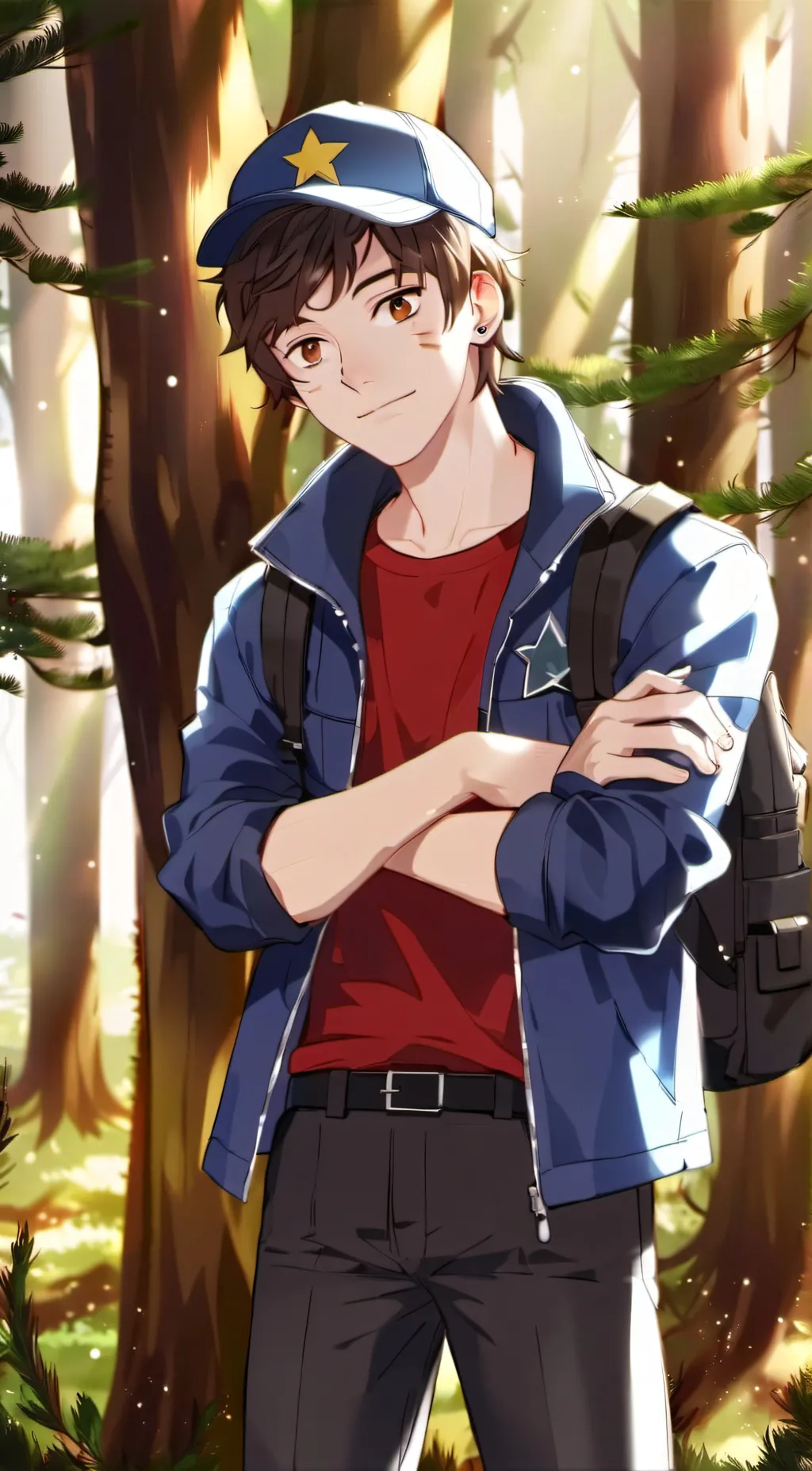 ai character: 🧢dipper pines🌲 background