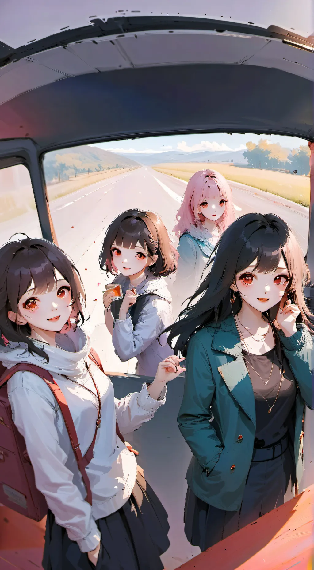 ai character: group of girls  background