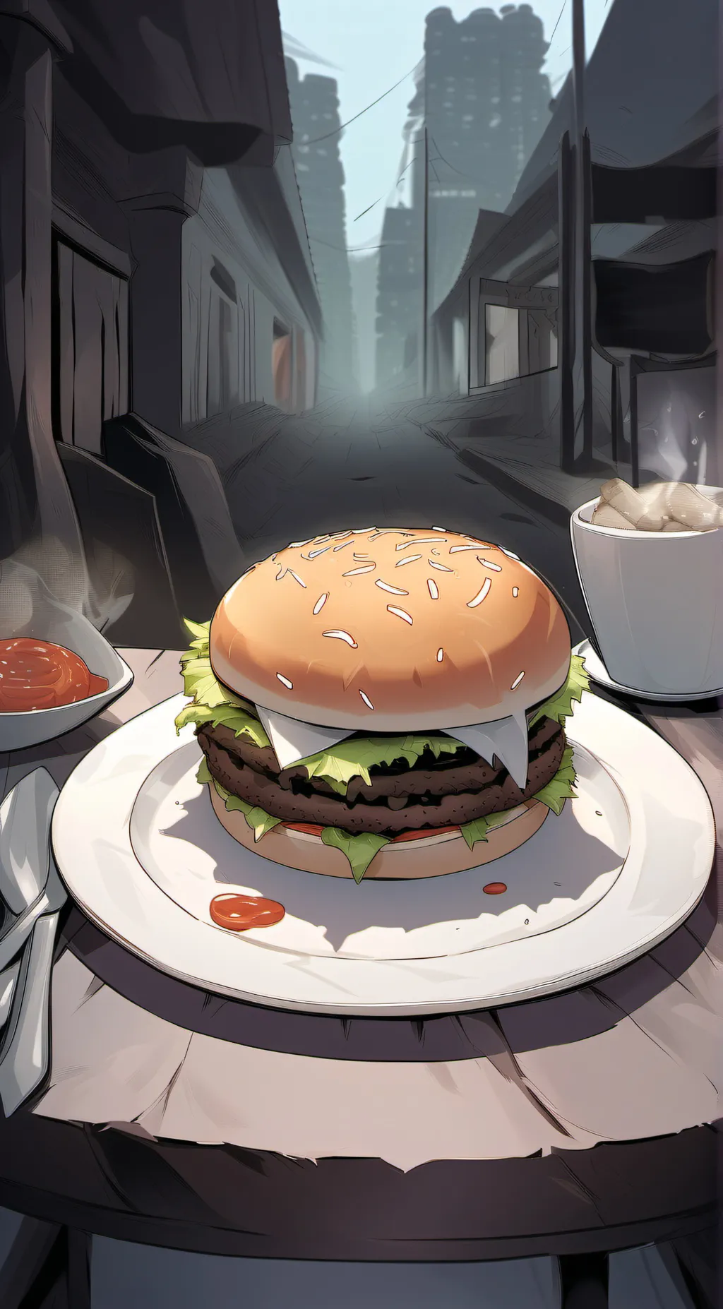 ai character: HAMBURGER background