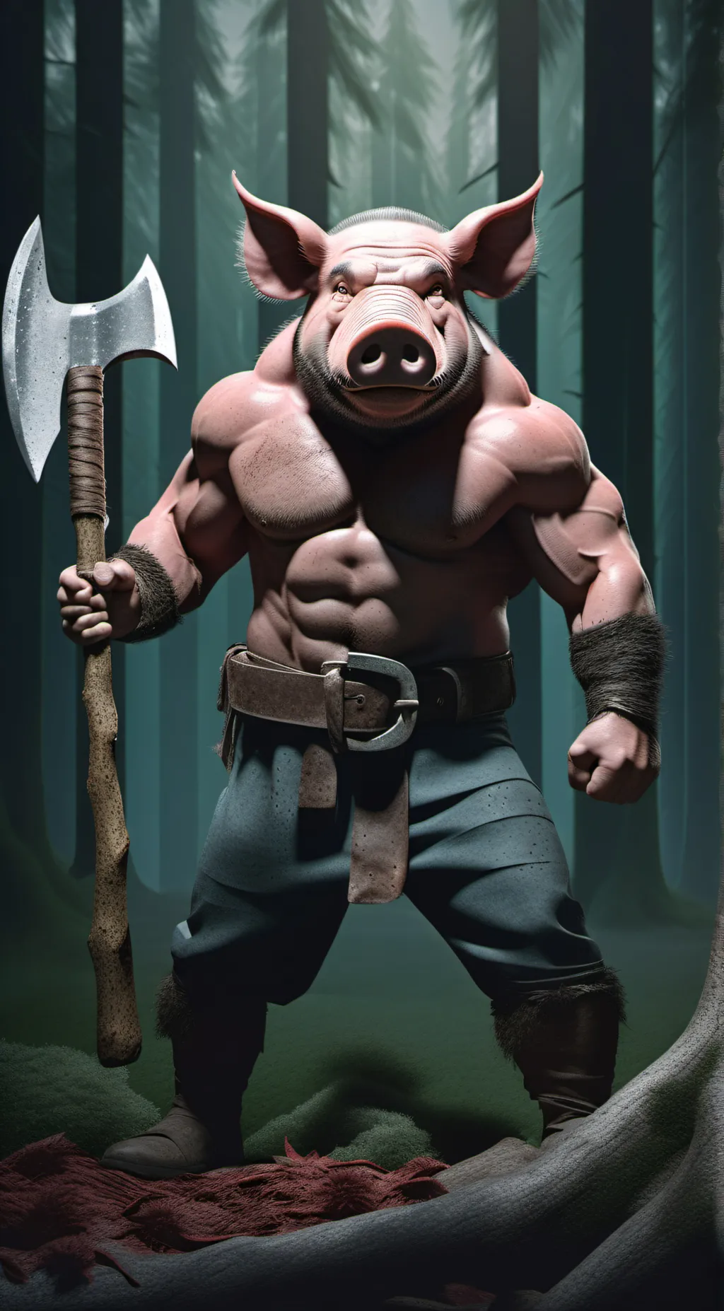 ai character: leather pig 🪓😈 background