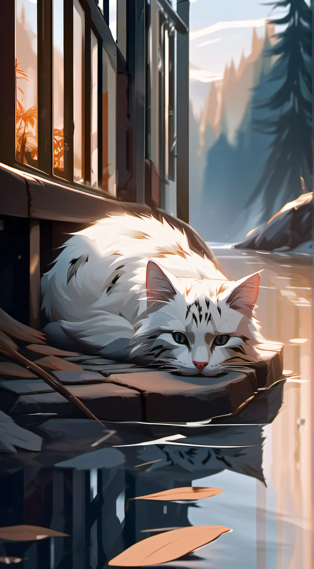 ai character: After a cat drowed background