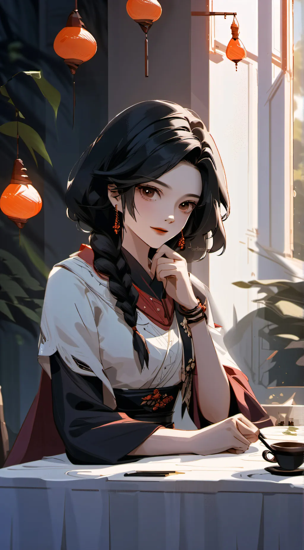 ai character: shy smart girl  background