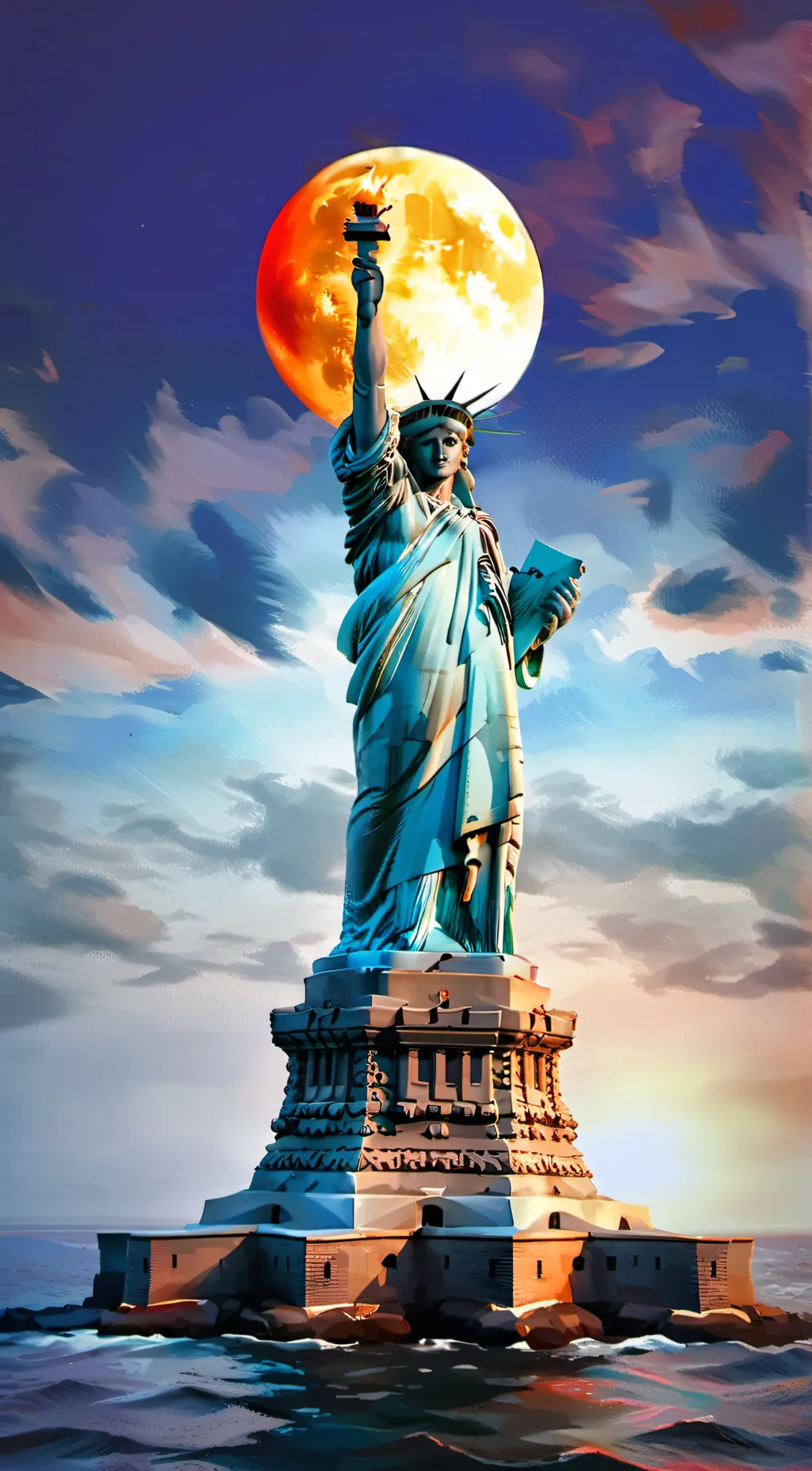 ai character: Liberty statue background