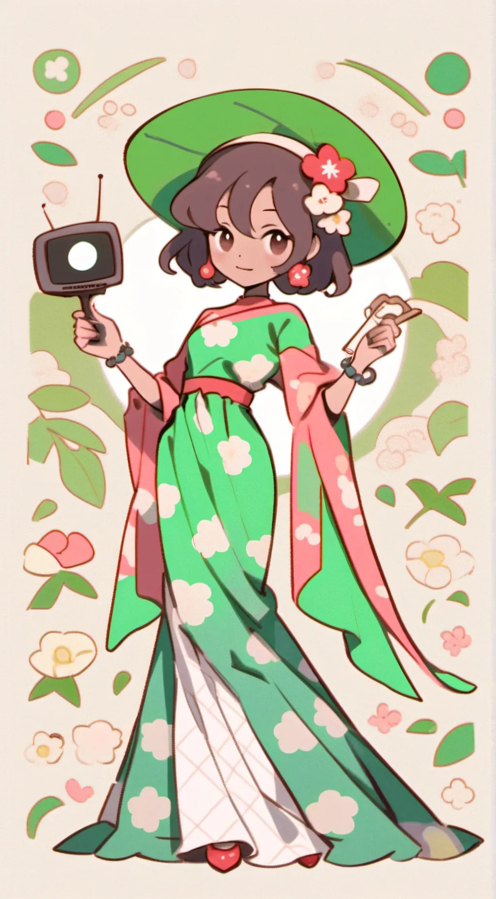 ai character: Tv woman  background
