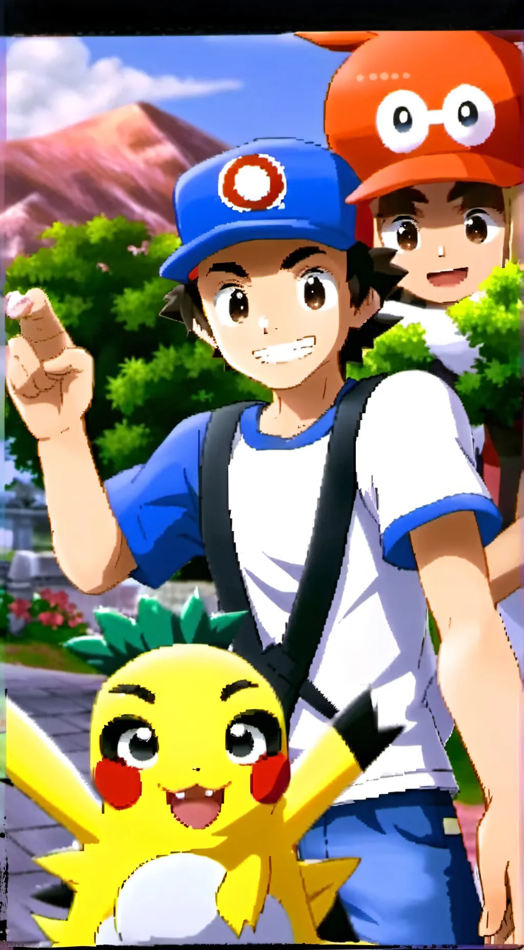 ai character: Ash and Pikachu  background