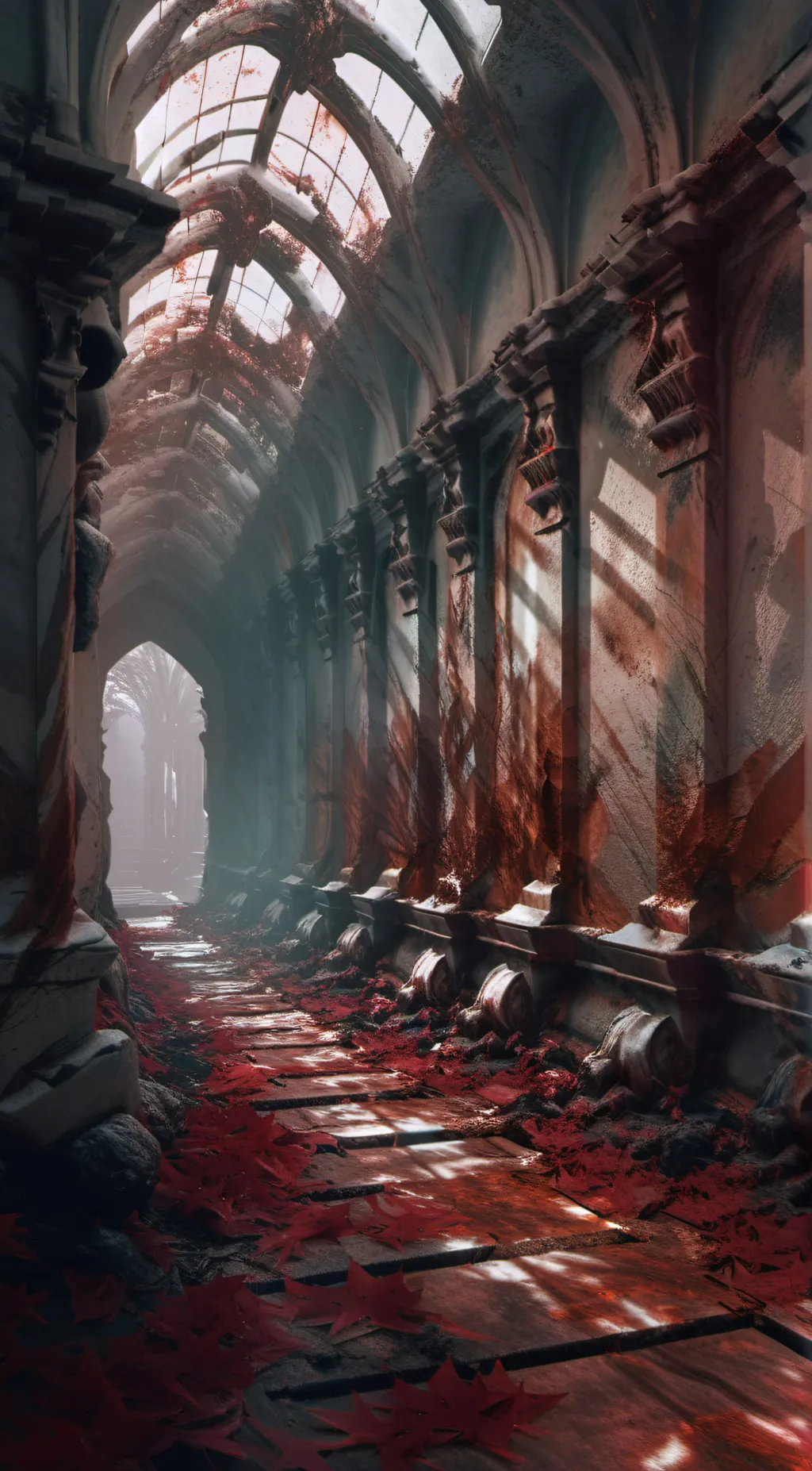 ai character: Old hallway background