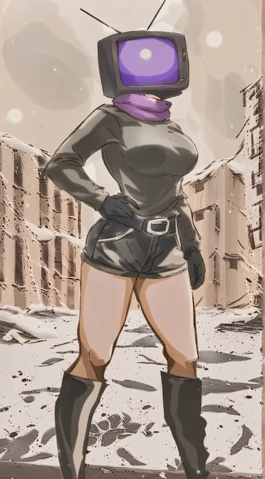 ai character: TV-woman  background