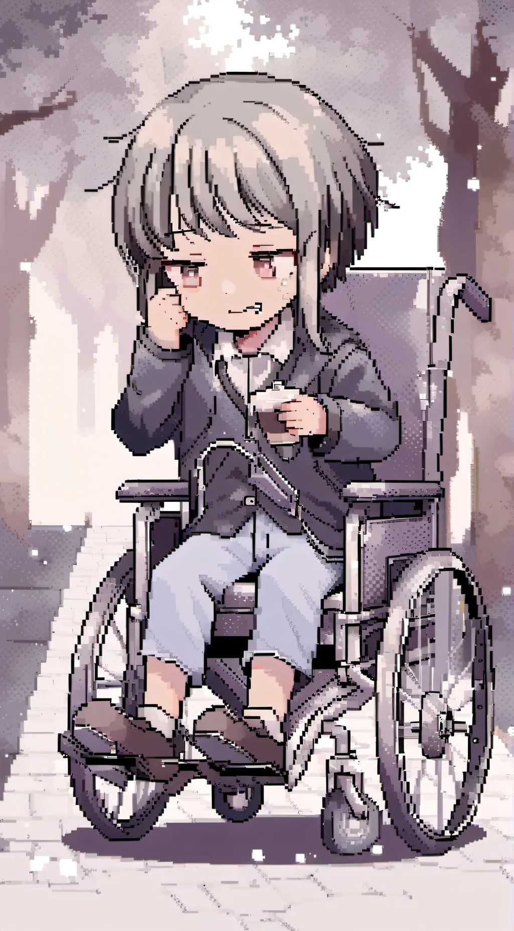 ai character: sad wheelchair gir background